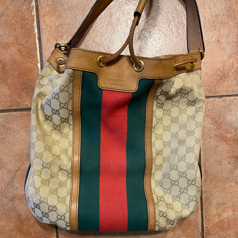 Gucci Rania GG Canvas Drawstring Hobo Bag❣️Excellent‼️🇮🇹 - Picture 15 of 16